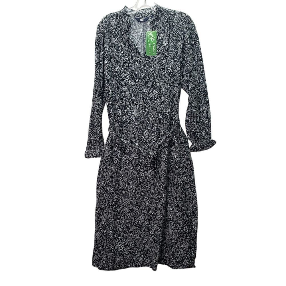 Lands End Dress Womens Small Blue White Paisely Print Long‎ Sleeve Ruffle Modest